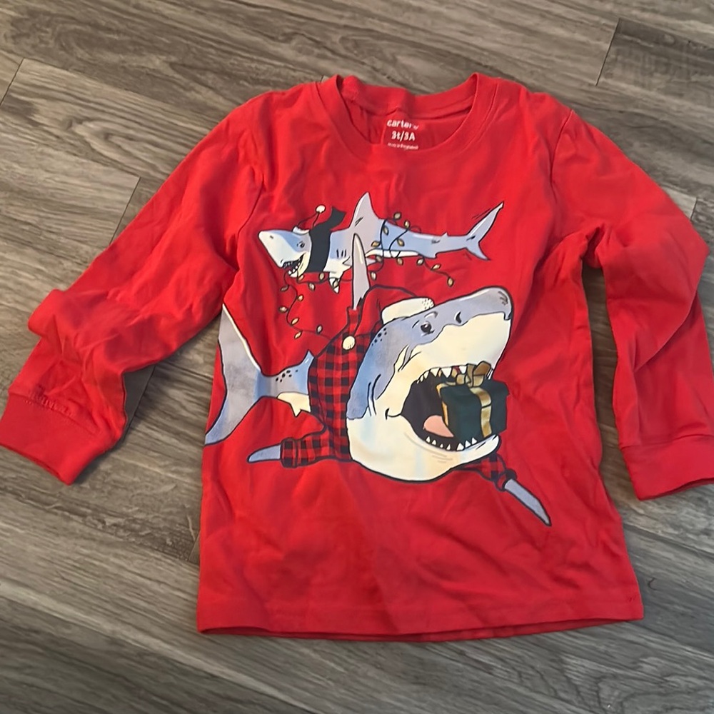 Cat & Jack Red Long Sleeve Shark Graphic Tee